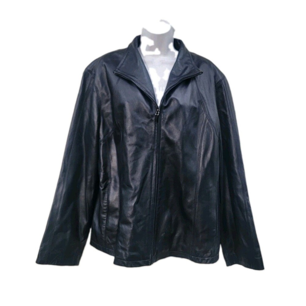 Nine West Black Genuine Leather Jacket Wmn’s Size XXL Black Zip Up Biker Goth